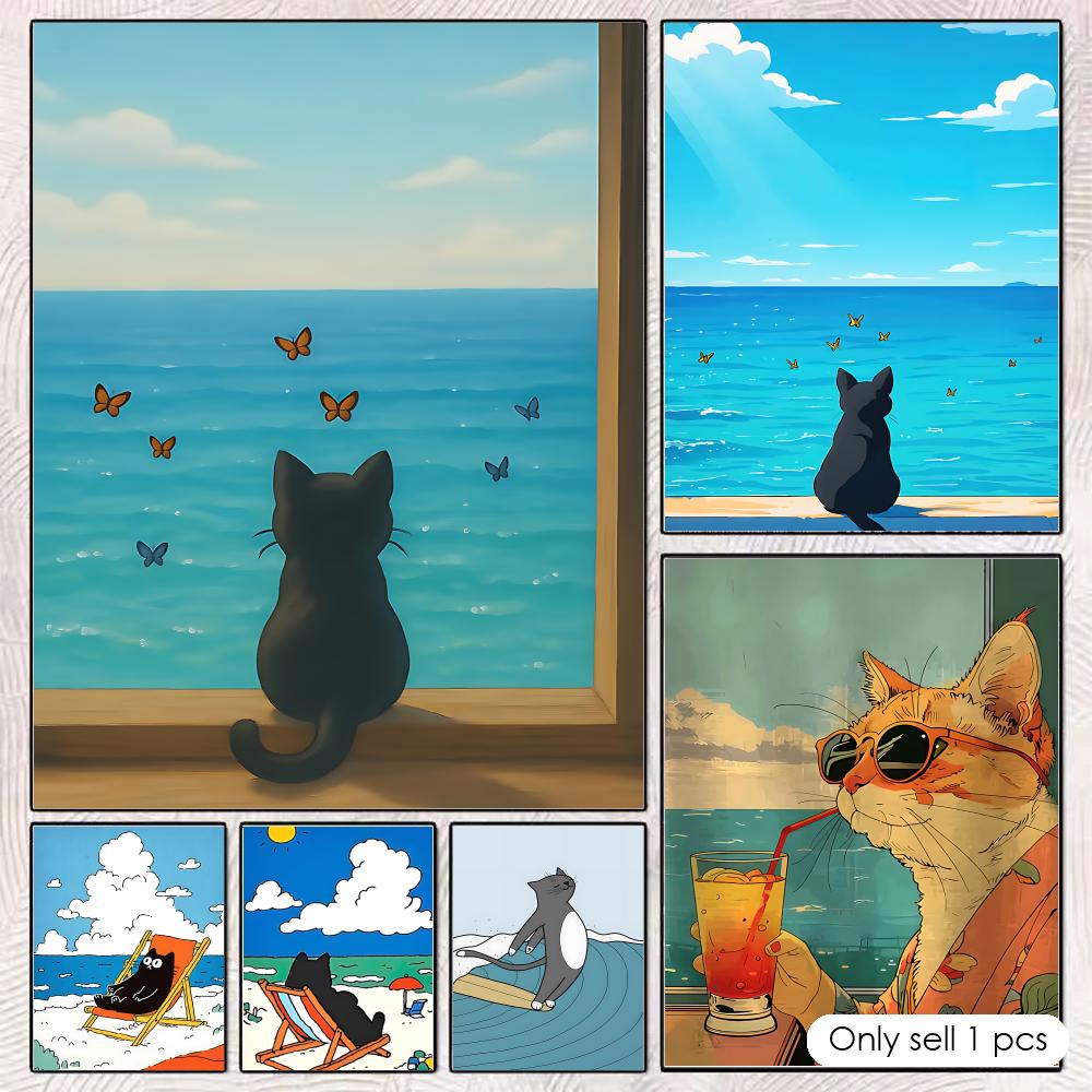 Esports Gaming Lounge - Poster con gatto sulla spiaggia, decorazione